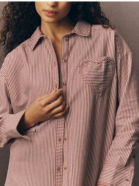 Pilcro oversized Heart Pocket Button Down Striped Short